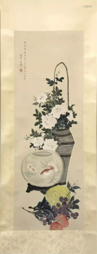 NO RESERVED CHINESE SCROLL PAINTING OF FLOWER IN V…