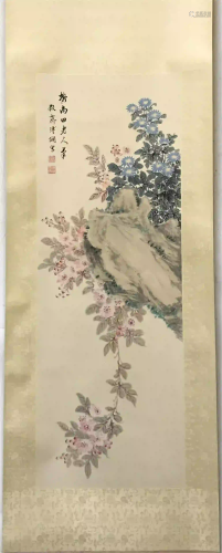 NO RESERVED CHINESE SCROLL PAINTING OF FLOWER AND …