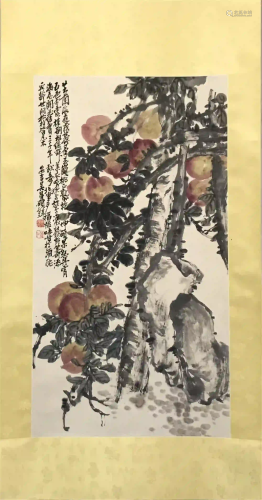 NO RESERVED CHINESE SCROLL PAINTING OF PEACH SIGNE…