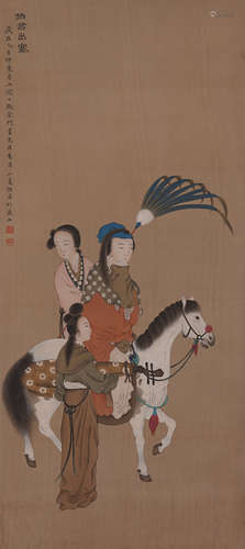 Chinese Hanging Scroll Painting Of Zhaojun Going Abroad