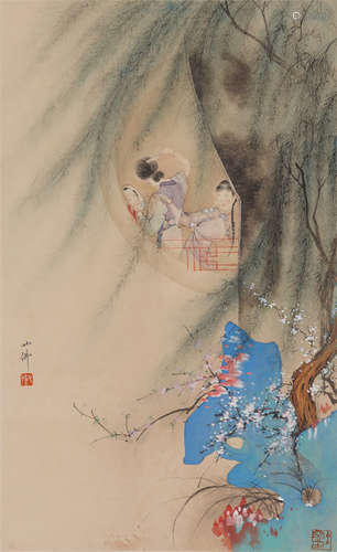 Chinese Painting Hanging Scroll Of Ladies And Story