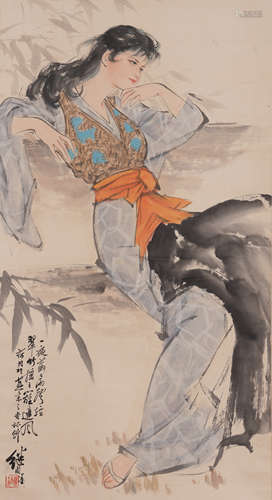 Chinese Painting Hanging Scroll Of Young Girl