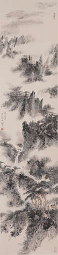 Chinese Painting Hanging Scroll Of Traveling In Huangshan Mountains