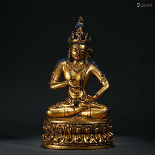 Chinese Gilt Silver Seated Tibetan Buddha Statue