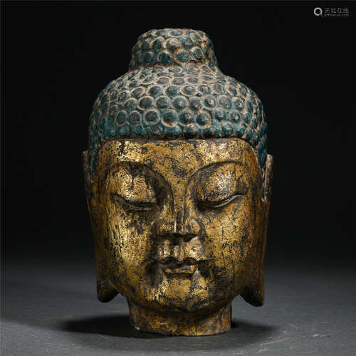 Chinese Gold Painted Stone Buddha Head