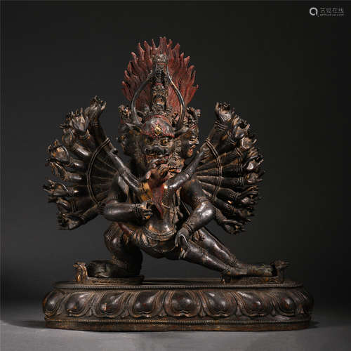 Chinese Tibetan Gilt Bronze Statue Of Yamantaka