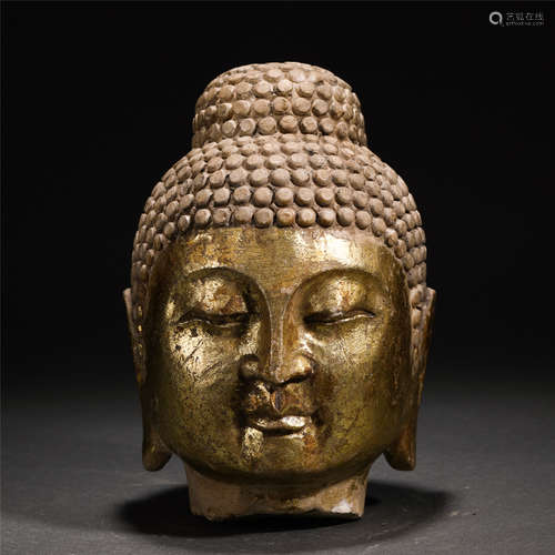 Chinese Gold Painted Stone Buddha Head