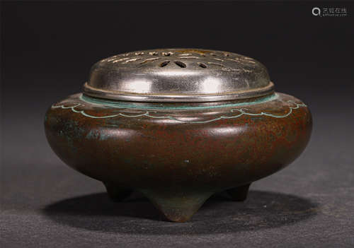 Chinese Bronze Triple Footed Round Censer