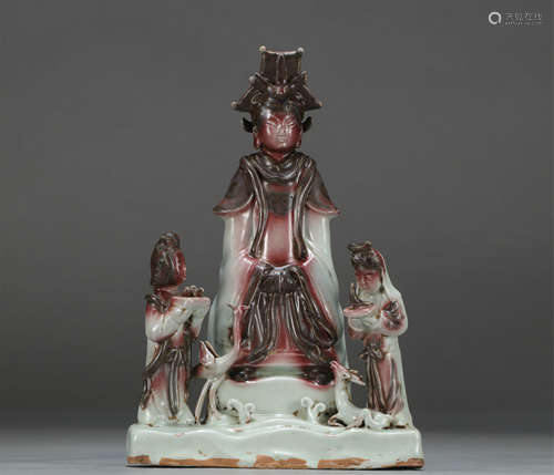 Chinese Lovely White Glaze Underglaze-Red Guanyin Figurine