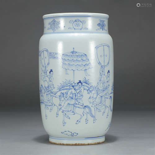 Chinese Blue White Figure Story Lantern Shape Vase