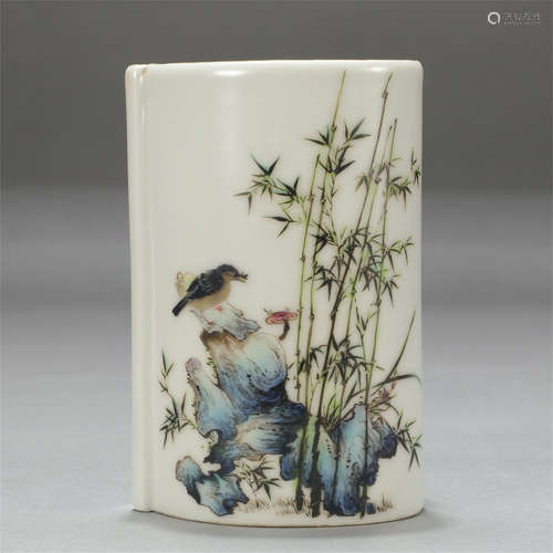 Chinese Famille Rose Porcelain Flower And Bamboo Brush Pot