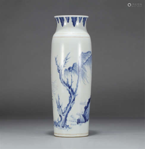 Chinese Blue White Porcelain Figure Story Cylinder Vase