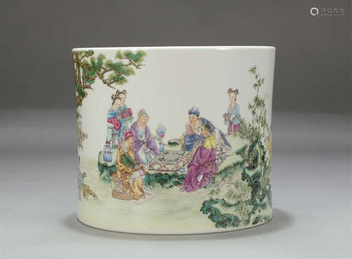 Chinese Famille Rose Porcelain Figure Story Brush Pot