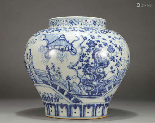 Chinese Blue White Figure Story Porcelain Jar