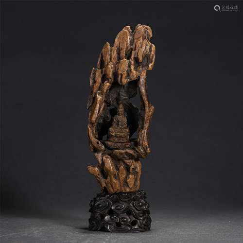 Chinese Agarwood Carved Buddha Statue Ornament