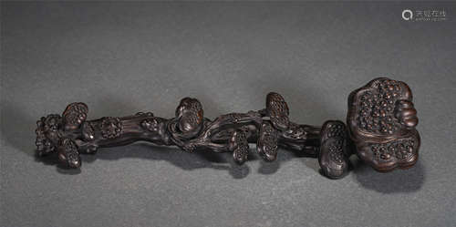 Chinese Red Sandalwood Carved Lingzhi Decoration Ruyi