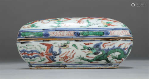 Chinese Wucai Dragon Phoenix Pattern Lidded Porcelain Box