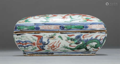 Chinese Wucai Dragon Phoenix Pattern Lidded Porcelain Box