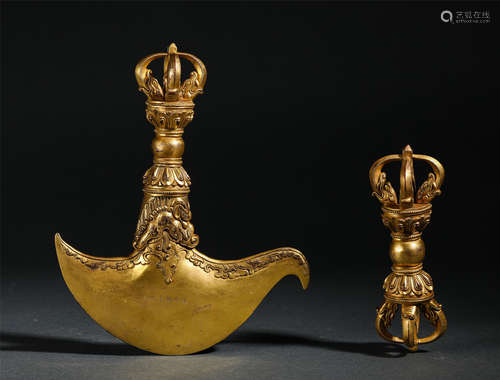 Pair Of Gilt Bronze Buddhist Implements