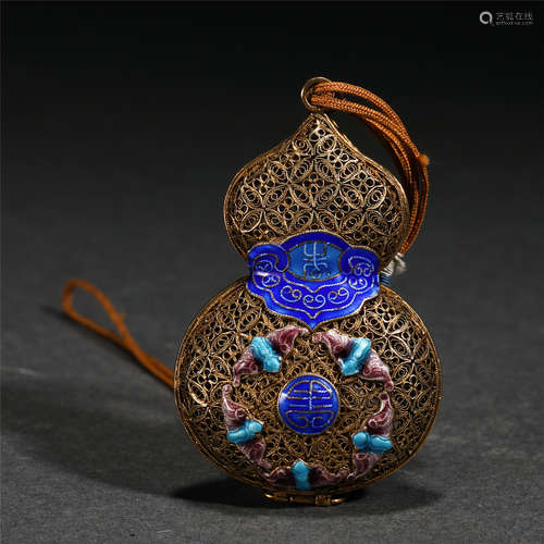 Chinese Gilt Silver Enameling Decorated Gourd Shape Box