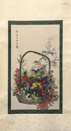 NO RESERVED CHINESE SCROLL PAINTING OF FLOWER IN B…