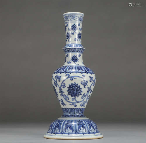 Chinese Blue White Lotus Pattern Porcelain Candle Handle