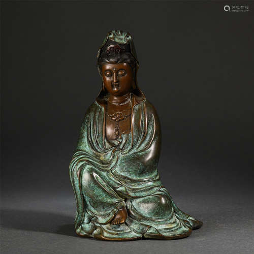 Chinese Bronze Statue Of Seated Bodhisattva Guanyin