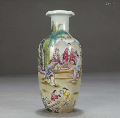 Chinese Famille Rose Figure Story Porcelain Vase