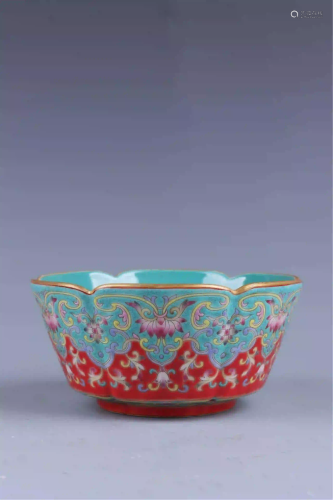 CHINESE PORCELAIN TURQUOISE GROUND FAMILLE ROSE…