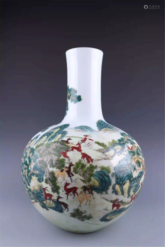 CHINESE PORCELAIN FAMILLE ROSE HUNDRED DEER TIANQIU