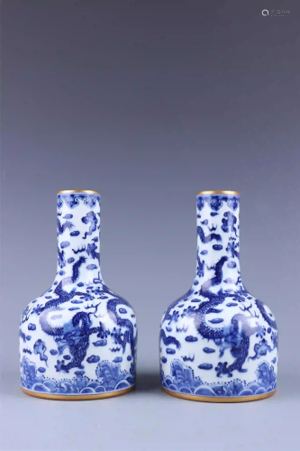 PAIR OF CHINESE PORCELAIN BLUE AND WHITE DRAGON BELL