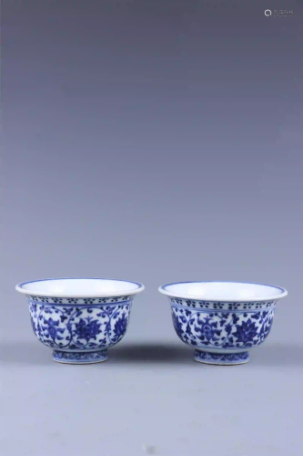 PAIR OF CHINESE PORCELAIN BLUE AND WHITE FLOWER CUPS