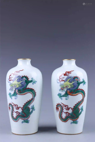 PAIR OF CHINESE PORCELAIN DOUCAI DRAGON VASE