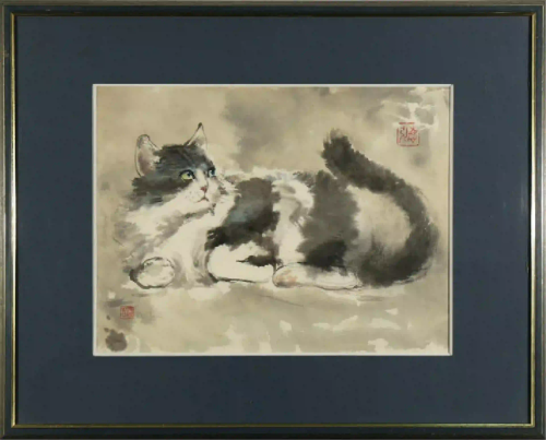 WATERCOLOR OF CAT BY CHEN DEHONG