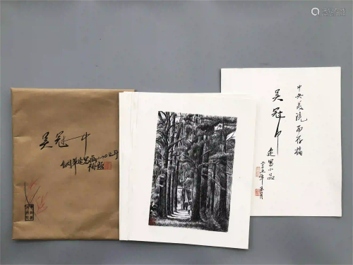 ELEVEEN PAGES OF CHINESE PEN DRAWINGS OF LANDSCAPE