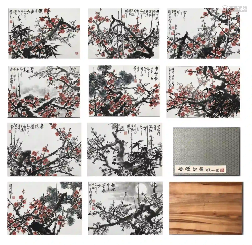 TEN PAGES OF CHINESE ALBUM PAINTING OF PLUM