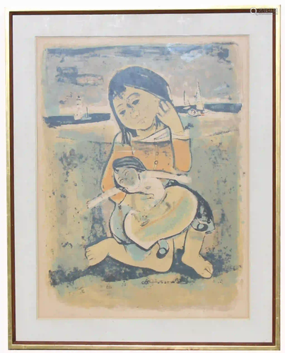 Signed, 4/75 Lithograph of Young Child