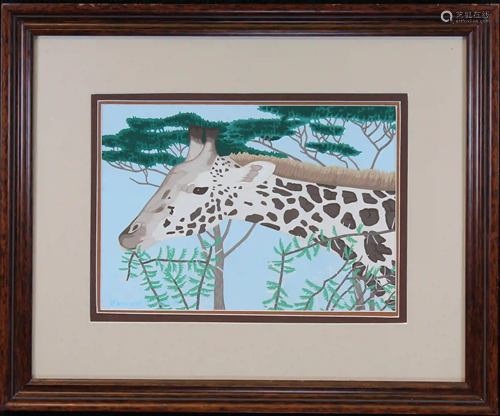 Bernard Scott, Tempera Painting of Giraffe