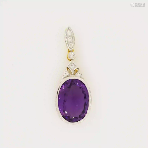 14K Gold Amethyst & Diamond Pendant