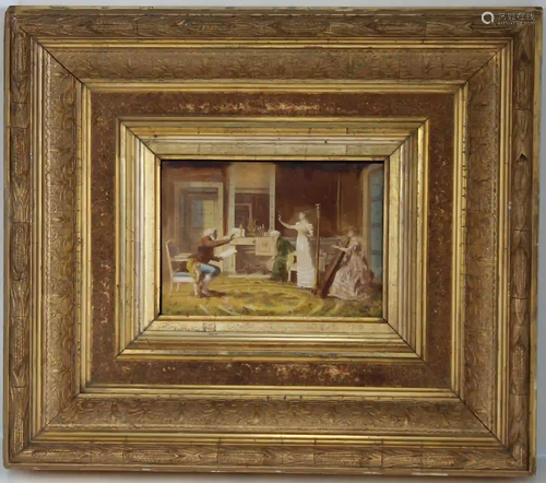 Antique Framed Interior Scene on Board