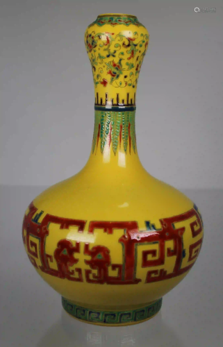 Chinese Famille Juane Garlic Mouth Vase, Marked