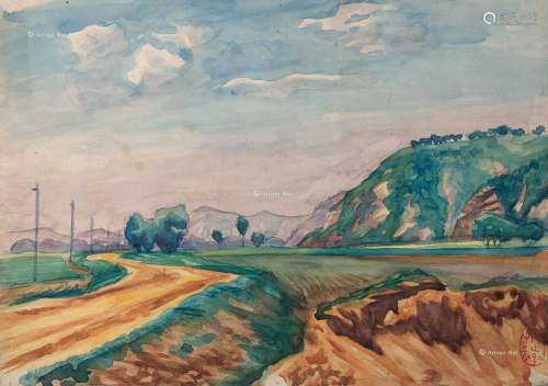 王济远（1893～1975） 乡间小路 纸本水彩