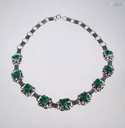 Vintage Sterling Silver Green Onyx Tribal Face Mas