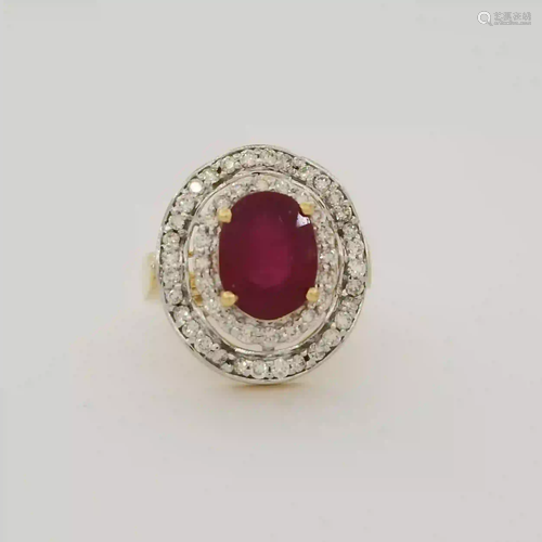 14K Gold Ruby & Diamond Cluster Ring