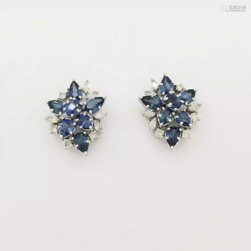 14K White Gold Sapphire & Diamond Earrings