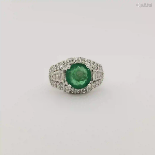 14K White Gold Emerald & Diamond Ring