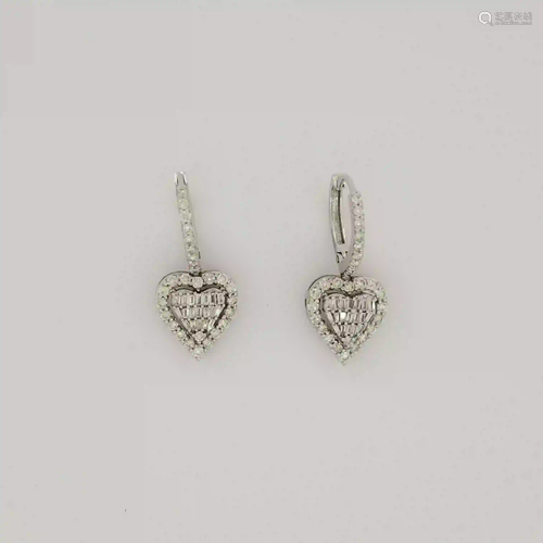 14K White Gold Diamond Heart Earrings