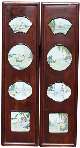 (2) Chinese Hardwood/Famille Rose Plaques, Signed