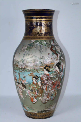 Large Japanese Satsuma Figural Vase, Marked