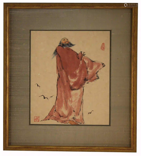 Chinese School, Signed Qing Dynasty Watercolor/Ink